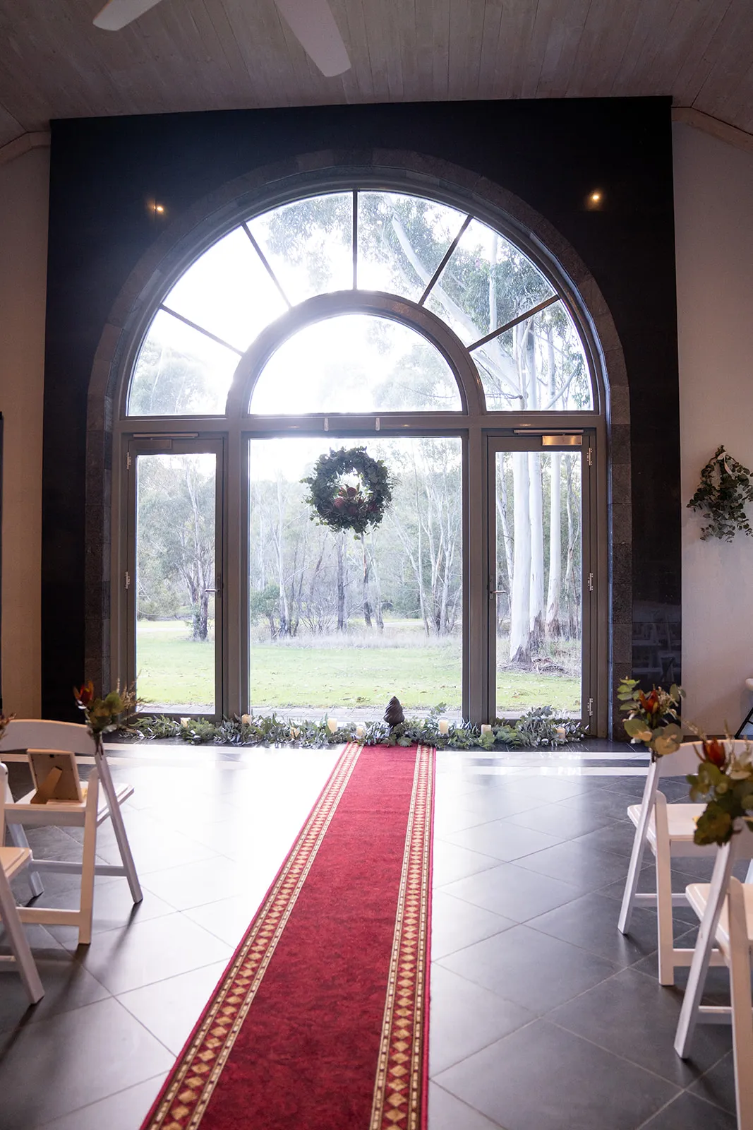Symmetrical ceremony room styled and ready for the wedding