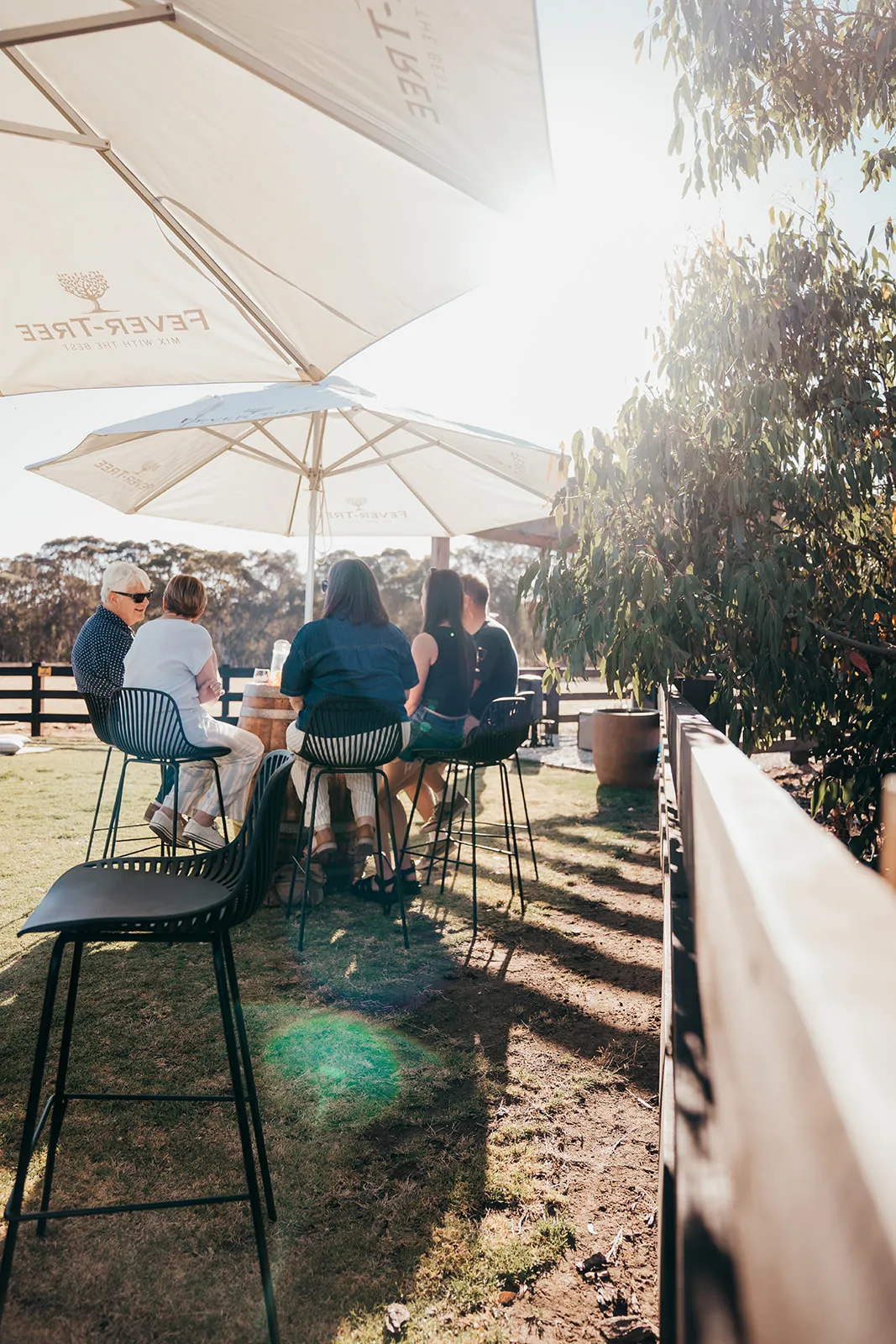 Sunset over the distillery patio