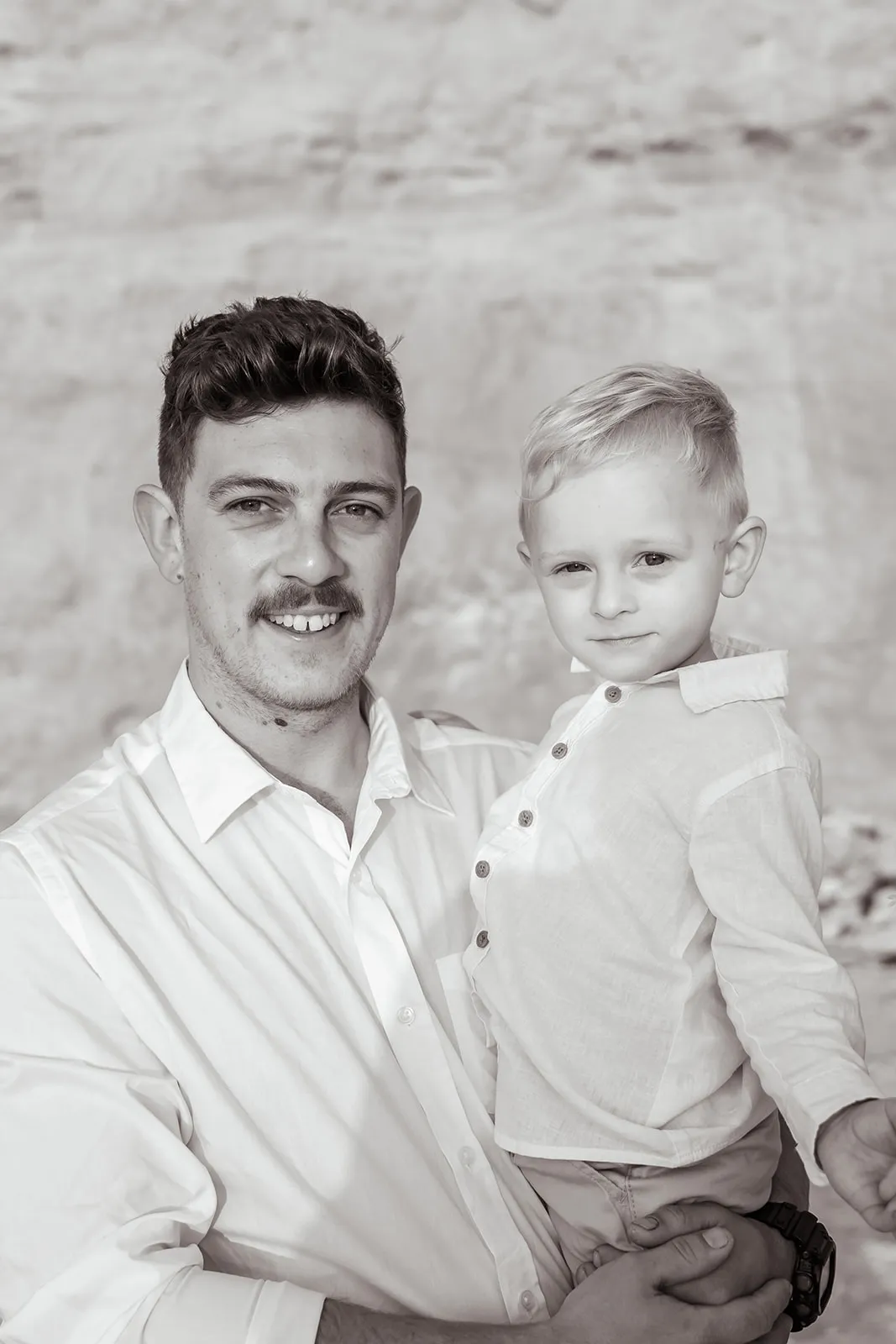 Candid black and white family moment