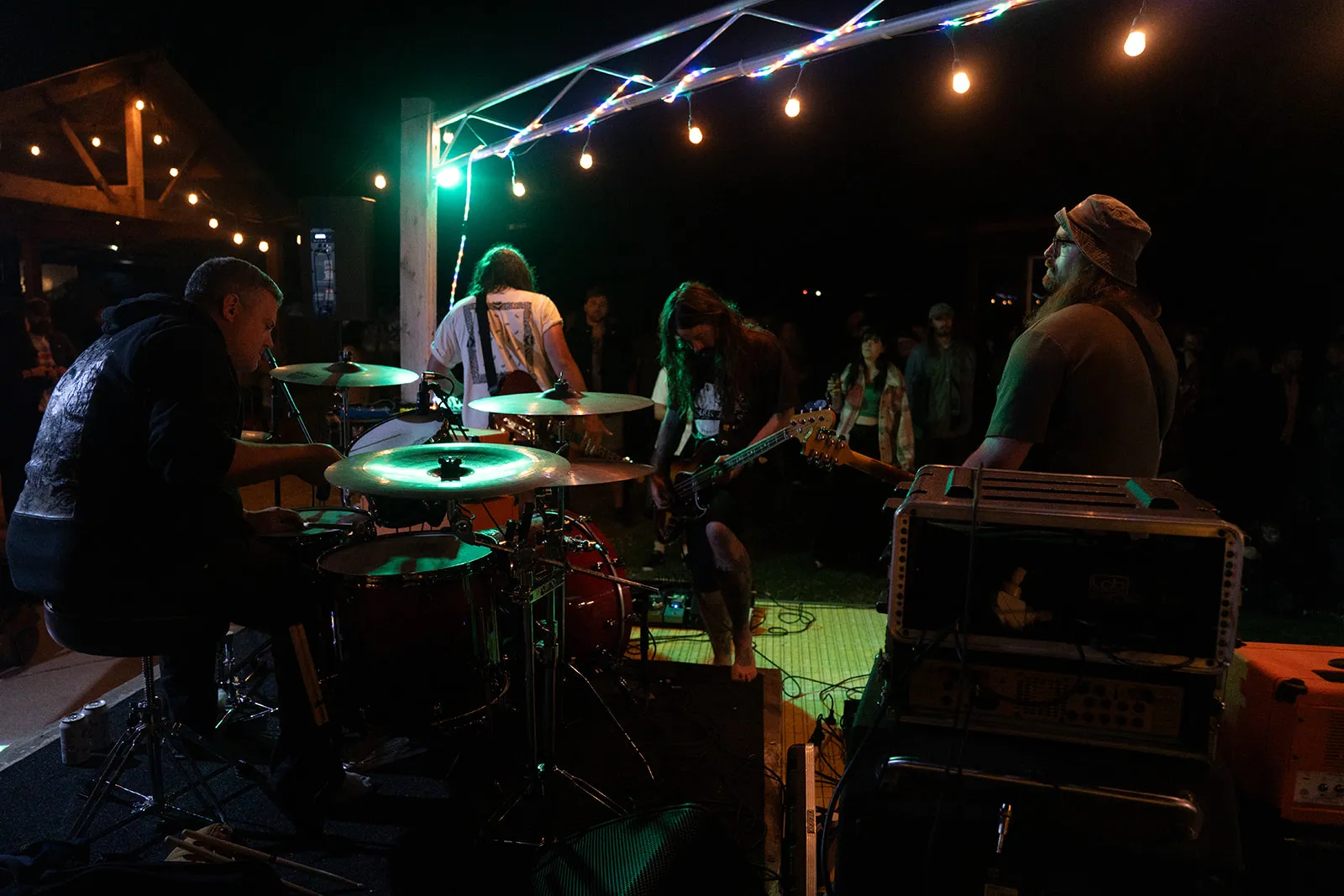 The band mid-set on stage