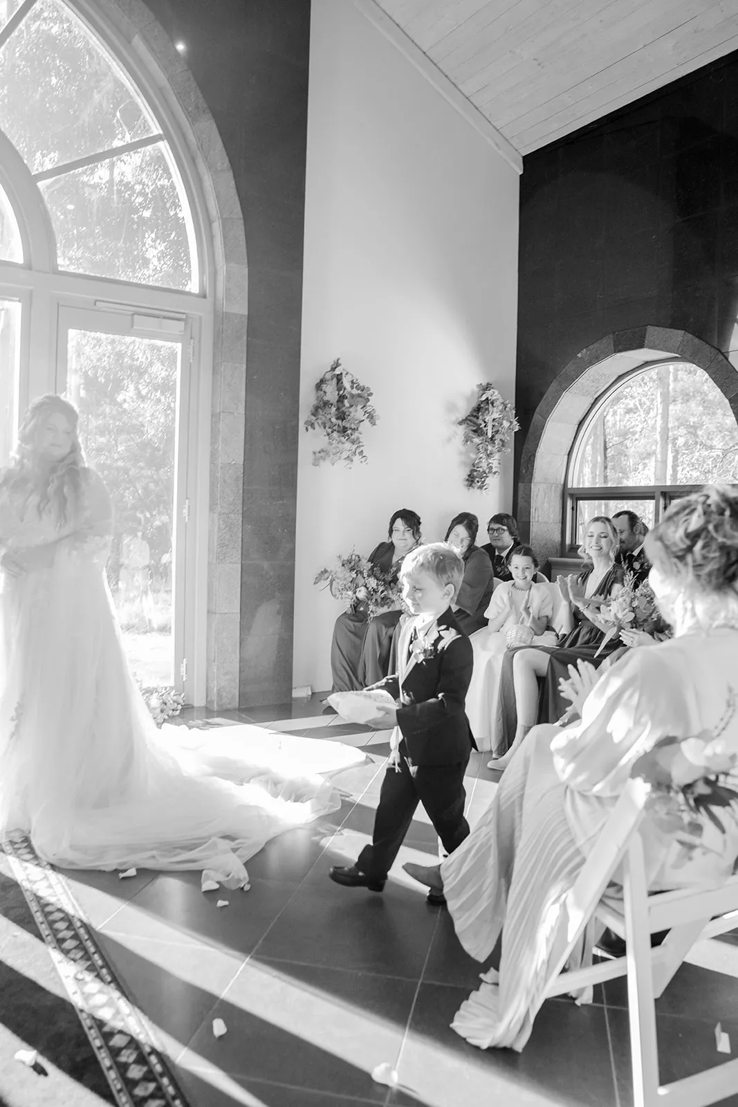 Black and white ceremony moment shared with the guests