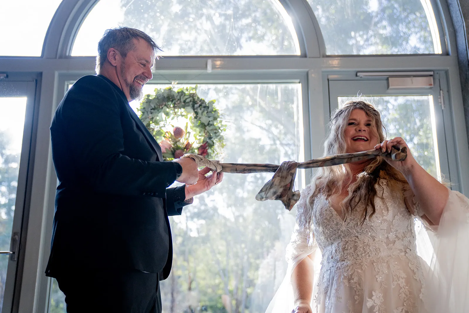 Handfasting ritual during the wedding ceremony