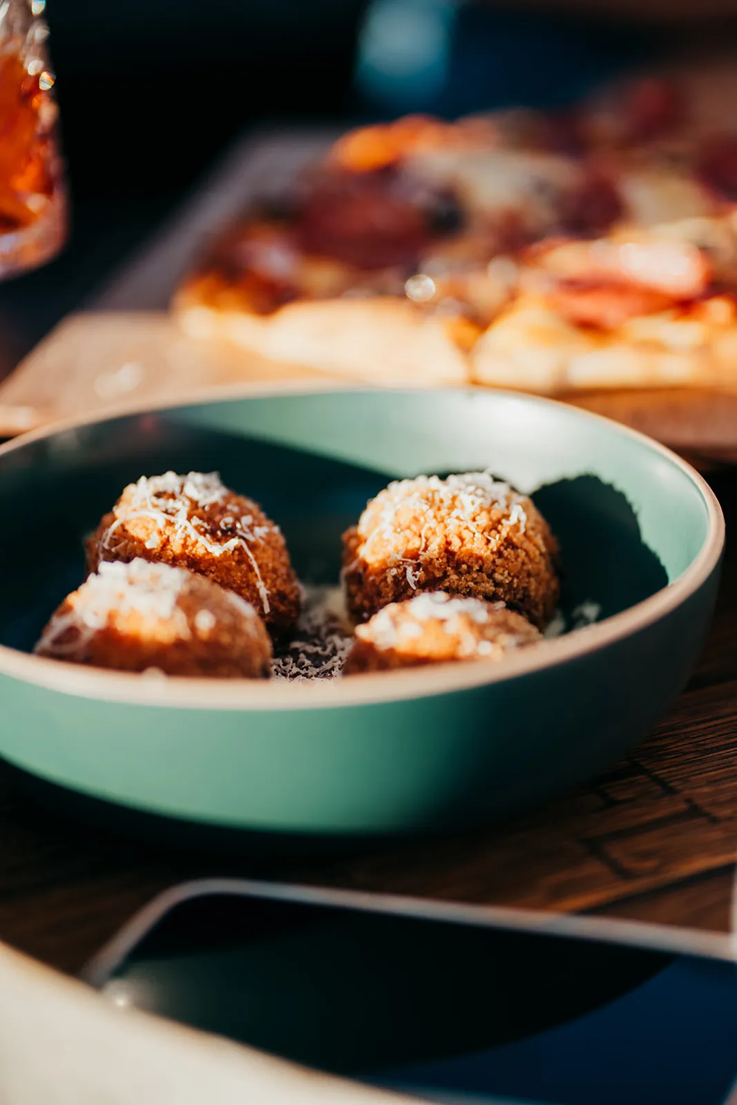 Plated meatballs fresh from the kitchen