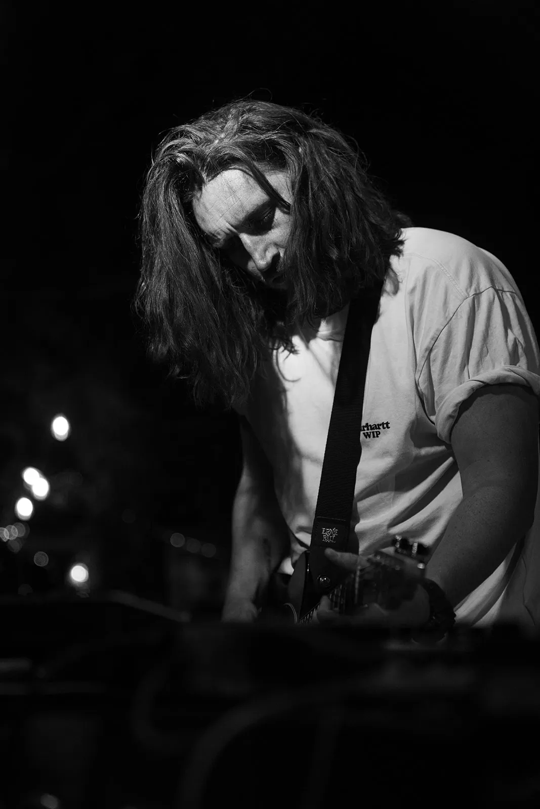 Live performer portrait mid-song