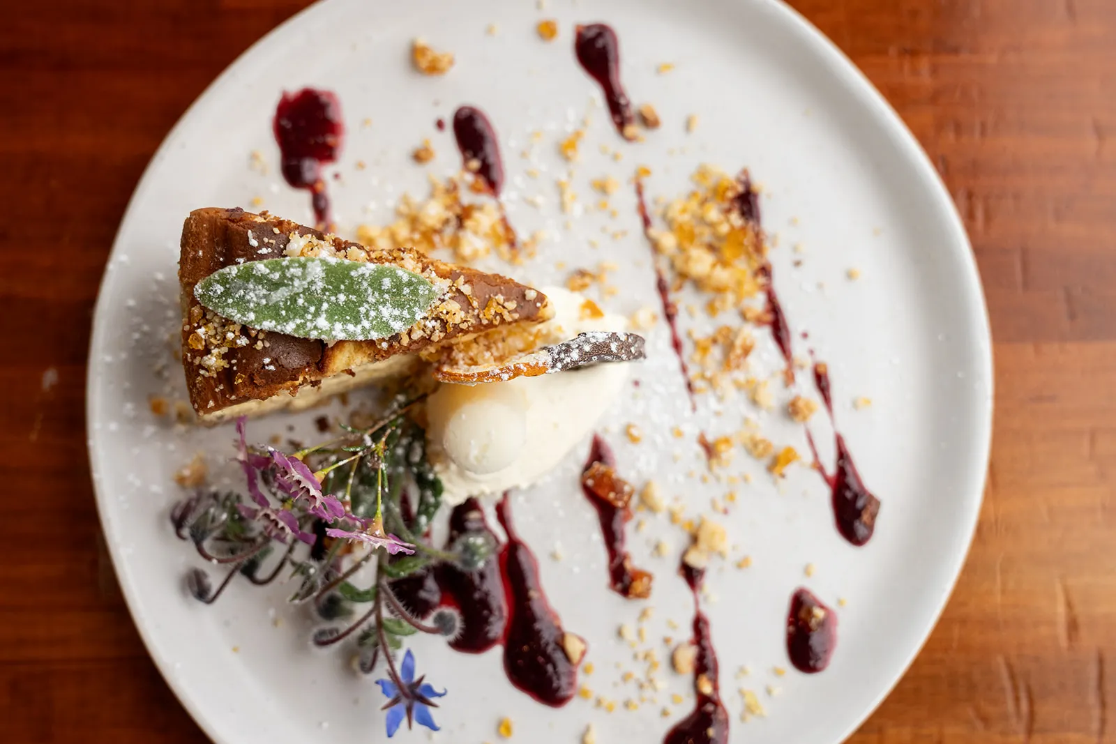 Overhead dessert plating